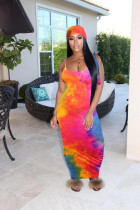 SC Plus Size Tie Dye Long Slip Dress With Headscarf FNN-8515