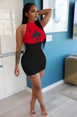 SC Poker Print Sleeveless Mini Bodycon Dress MIL-138
