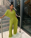 SC Plus Size Solid V Neck Casual Loose Jumpsuits CL-6065