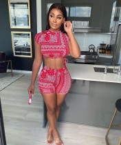 SC Sexy Printed Crop Top Shorts Two Piece Sets MK-3014