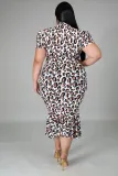 SC Plus Size 5XL Leopard Short Sleeve Midi Dress BMF-001
