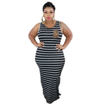 SC Plus Size 4XL Striped Sleeveless Maxi Dress AWF-0002