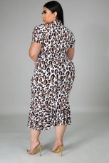 SC Plus Size 5XL Leopard Short Sleeve Midi Dress BMF-001