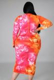 SC Plus Size 5XL Printed Long Sleeve Midi Dress BMF-003