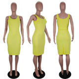 SC Yellow Sleeveless Split Bodycon Dress AWF-0001
