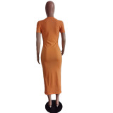 SC Plus Size 4XL Poker Print Short Sleeve Slim Maxi Dress AWF-0012