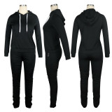 New Autumn/Winter Fashion Simple Solid Color Hooded Sports Pants Suit TE-4085