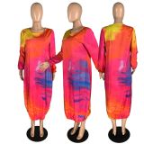 SC Plus Size 4XL Tie Dye Long Sleeve Loose Maxi Dress YFS-3537
