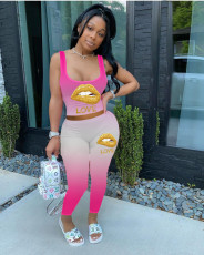 SC Gradient Lips Print Tank Top Long Pants 2 Piece Suits LM-8174