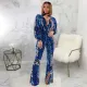 SC Sexy Printed V Neck Long Sleeve Flared Jumpsuit SMR-9634