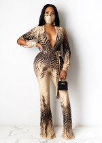 SC Sexy Deep V Long Sleeve Wide Leg Jumpsuits With Mask YM-9230