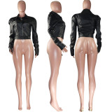 SC PU Leather Long Sleeve Slim Fit Short Jacket Tops MOF-5173