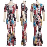 SC Casual Printed Short Sleeve Flared Jumpsuits SMR-9635