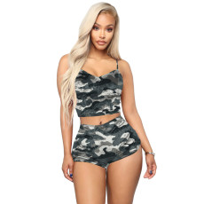 SC Camo Print Cami Top And Shorts Two Piece Suits HTF-6026