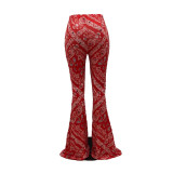 SC Red Printed Sexy Skinny Long Flared Pants HTF-6031