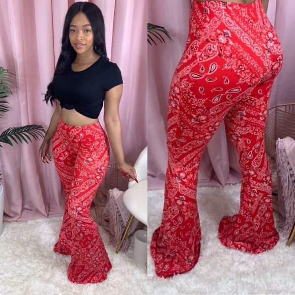 SC Red Printed Sexy Skinny Long Flared Pants HTF-6031