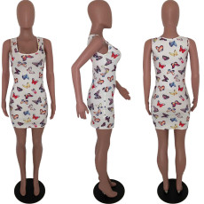 SC Butterfly Print Sleeveless Slim Mini Dress HTF-6023
