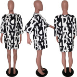 SC Casual Loose 3/4 Sleeve Printed Dress HTF-6028