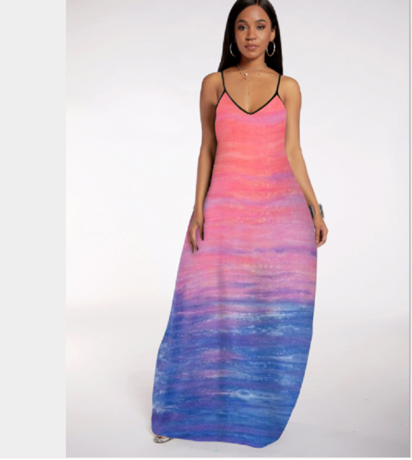 SC Tie Dye Print Spaghetti Strap Loose Maxi Dress SHA-6166