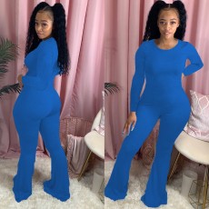 SC Plus Size 4XL Solid Long Sleeve Flared Jumpsuit WUM-872