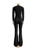 SC Plus Size Solid Long Sleeve Hole Flared Jumpsuits WUM-873