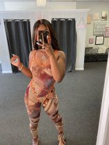 SC Sexy Printed Bodysuit And Pants 2 Piece Sets Without Mask JH-180