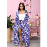 SC Plus Size Printed Long Coat And Shorts 2 Piece Sets CQ-050