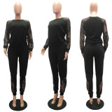 SC Trendy Lace Patchwork Long Sleeve 2 Piece Pants Set MAE-2057