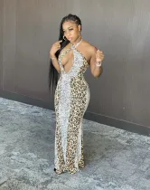 SC Sexy Leopard Halter Backless Maxi Dress LP-6237