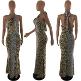 SC Sexy Leopard Halter Backless Maxi Dress LP-6237