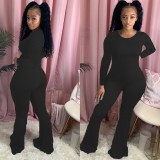 SC Plus Size 4XL Solid Long Sleeve Flared Jumpsuit WUM-872