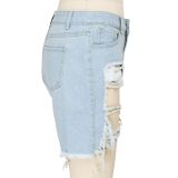 SC Plus Size Denim Ripped Holes Jeans Shorts HSF-2296