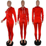 SC Solid Hooded Zipper Long Sleeve 2 Piece Pants Set DAI-8075