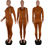SC Solid Hooded Zipper Long Sleeve 2 Piece Pants Set DAI-8075