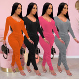 SC Solid Long Sleeve Ruched Skinny Jumpsuits ARM-8221