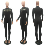 SC Plus Size Long Sleeves Zipper Skinny Jumpsuits MAE-2060