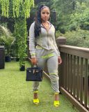 SC Casual Sporty Hooded Zipper Two Piece Pants Set LSL-6373