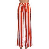 SC Casual Striped Sashes Wide Leg Long Pants JCF-7011