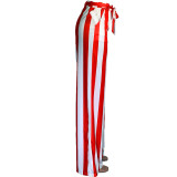 SC Casual Striped Sashes Wide Leg Long Pants JCF-7011