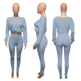 SC Casual Sports Ribbed Long Sleeve Top and Pants Two Piece Set NIK-174
