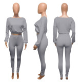 SC Casual Sports Ribbed Long Sleeve Top and Pants Two Piece Set NIK-174