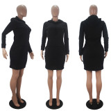 SC Casual Solid Long Sleeve Hoodies Dress SHD-9326