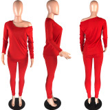 SC Plus Size 4XL Solid Color Long Sleeve Top And Pants Casual Set Without Headscarf WAF-7049