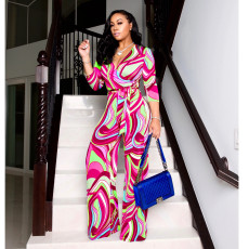 Sexy V Neck Print Wide Leg Jumpsuit NK-8565