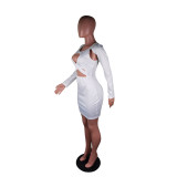 SC Sexy Solid High Waist Hollow Bodycon Mini Dress BS-1226