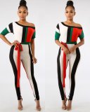 SC Sexy Striped Oblique Collar Sashes Knitted Jumpsuits OY-6215