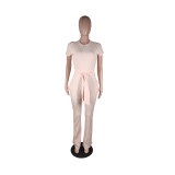 SC Solid Rib High Waist Short Sleeve Jumpsuits YM-9240