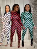 SC Sexy Striped Long Sleeve Skinny Jumpsuits MX-1151