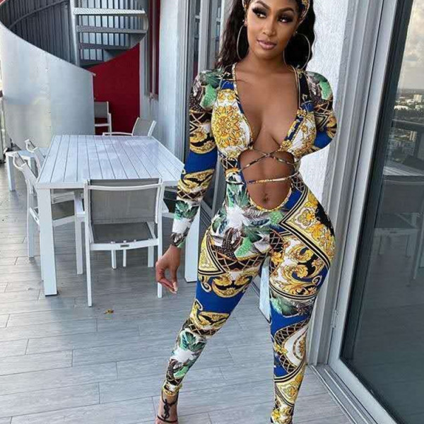 SC Sexy Printed Long Sleeves One Piece Jumpsuits SMF-8035