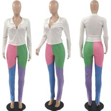 SC Contrast Color Long Seeve Two Piece Pants Set QY-5207